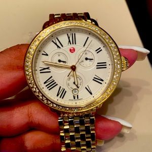 SOLD Michele Serein Diamond gold tone watch